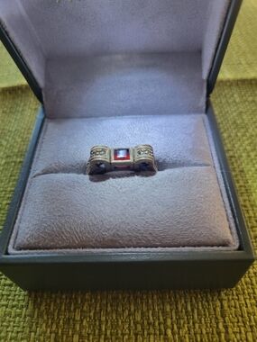 Vintage Judith Jack Sterling Silver Ring with Ruby Square Stone